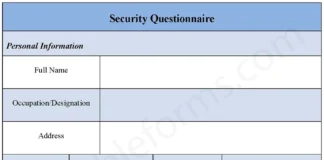 Security Questionnaire Form PDF – Printable Workplace Security Assessment Template Security Questionnaire Form PDF