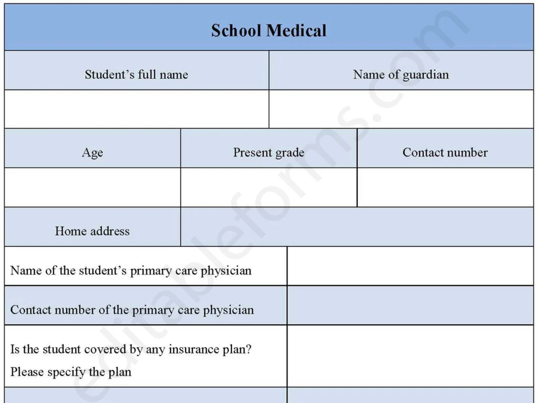School Medical Form PDF